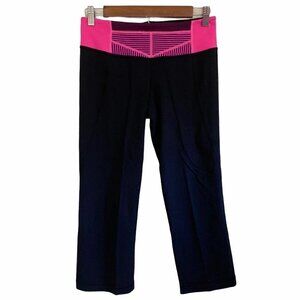 Lululemon Women's Crop Thick Band Split Back Leg Black Pink Leggings Size 6